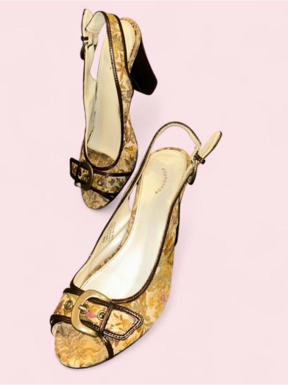 Floral Slingback Block Heel Peep Toe Sandals in Women’s 6M